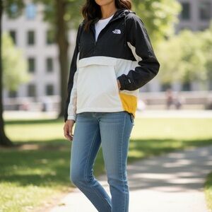 The North Face Black Gold & White Pullover Windbreaker Kangaroo Pocket